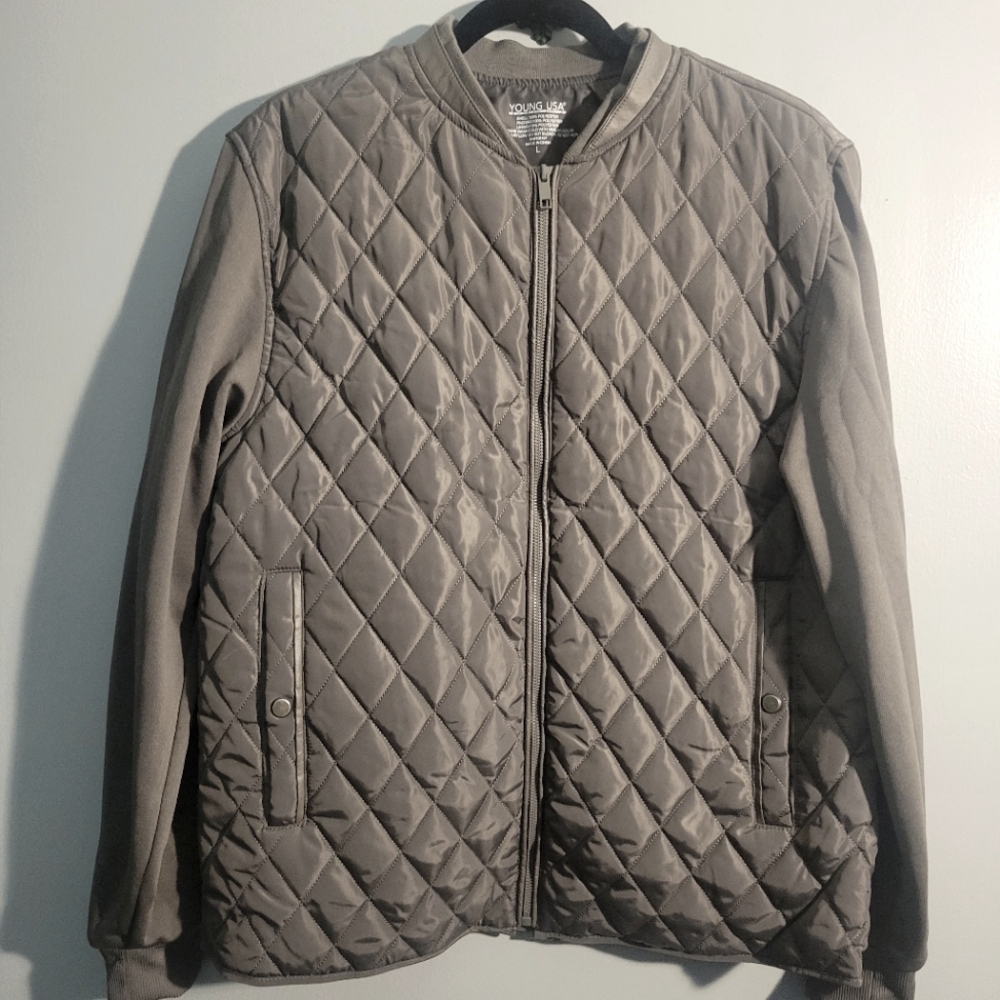 Mens Large Gray Zip-Up Bomber Jacket